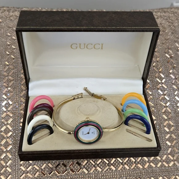 Gucci Gold Watch with Colorful Bezels - MARKED DOWN - Picture 1 of 12